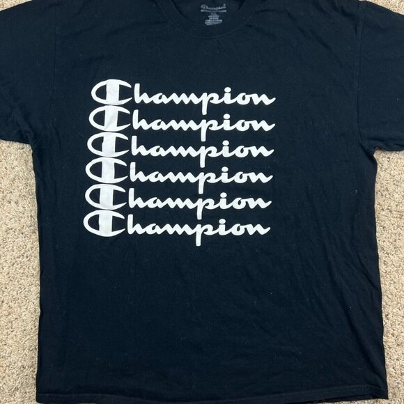 Champion Spell Out Black Short Sleeve T-shirt Mens Size 1XL (X-Large) Cotton - Picture 1 of 6